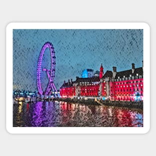 London Eye at night - painterly effect Sticker